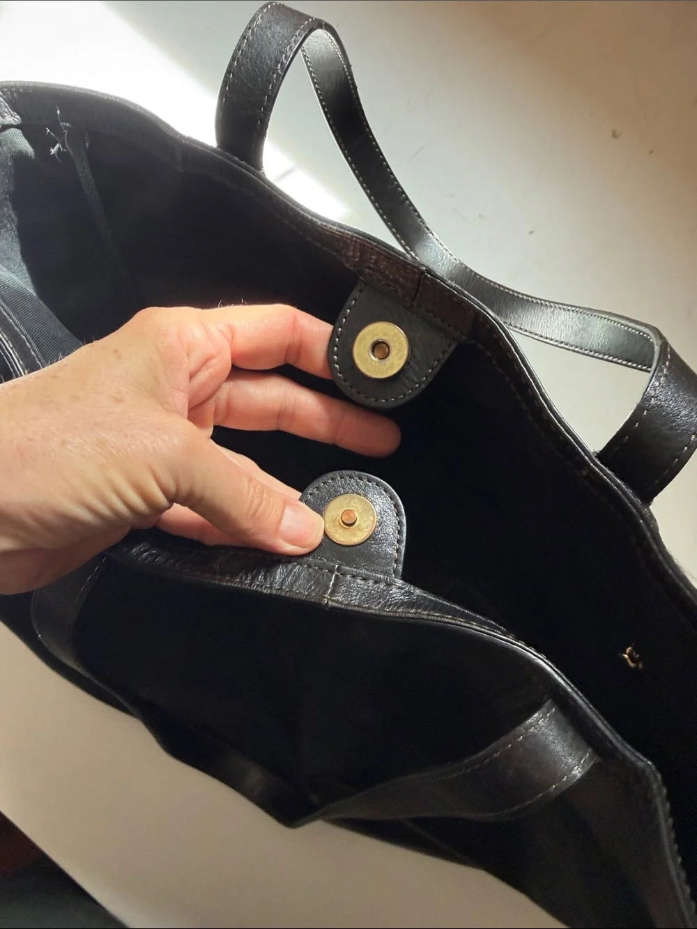Vintage Fossil Black Leather Tote